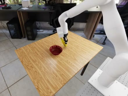 The simulator camera: Robot B, a Kinova, holding the banana